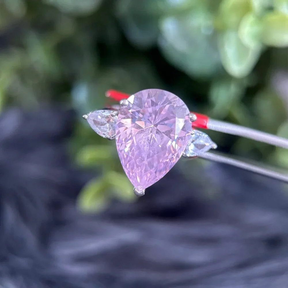 Pink & White Teardrop Stones Silver‎ 925 Ring